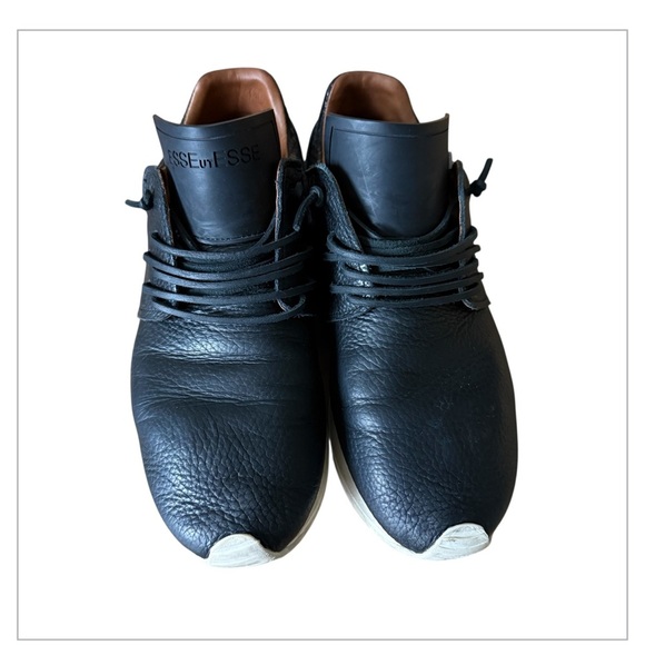 ESSEUTESSE Leather Fringe Sneaker Black Comfort Slip On Size 40 Handmade - Picture 2 of 11